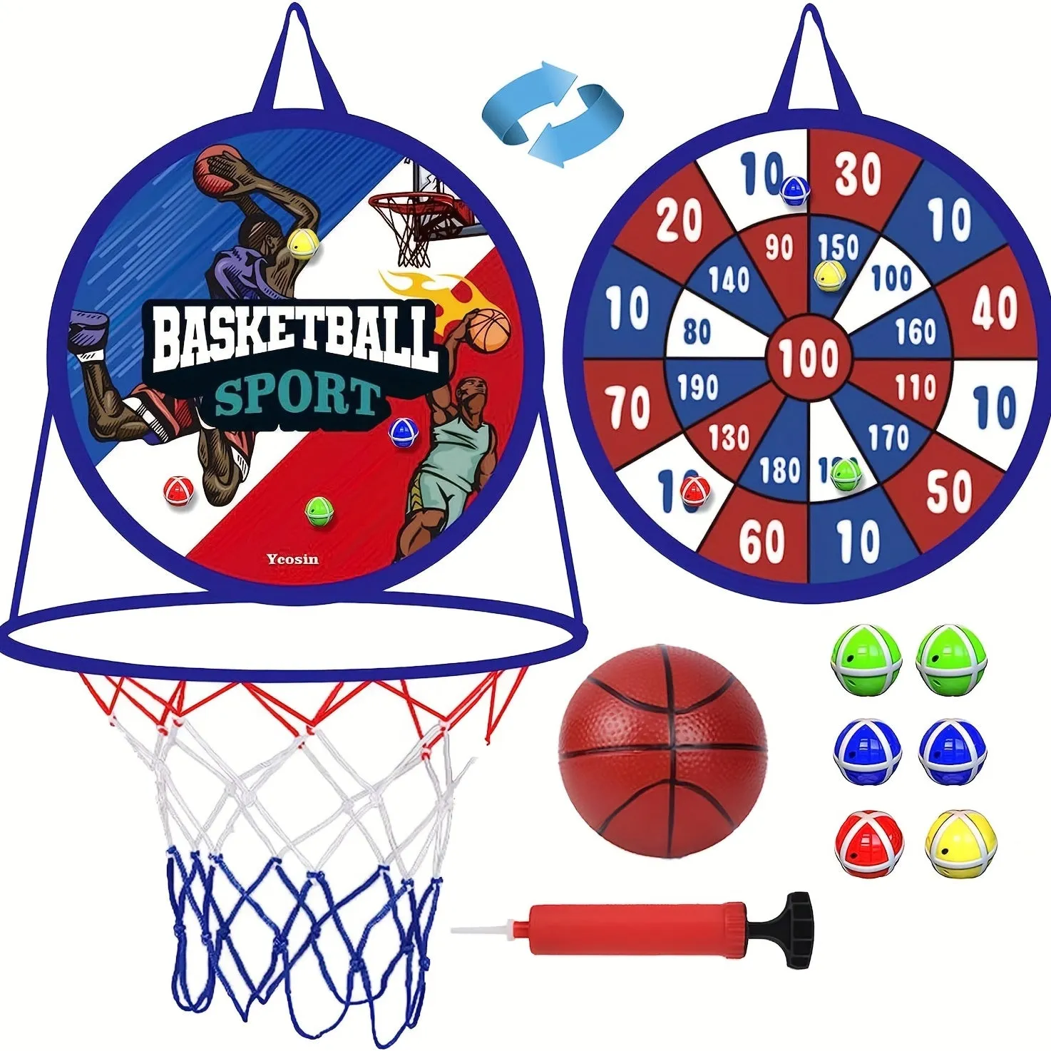 2-in-1 Dart Board & Basketball Hoop Set - Perfect Gift for 3-10 Year Old Boys & Girls!