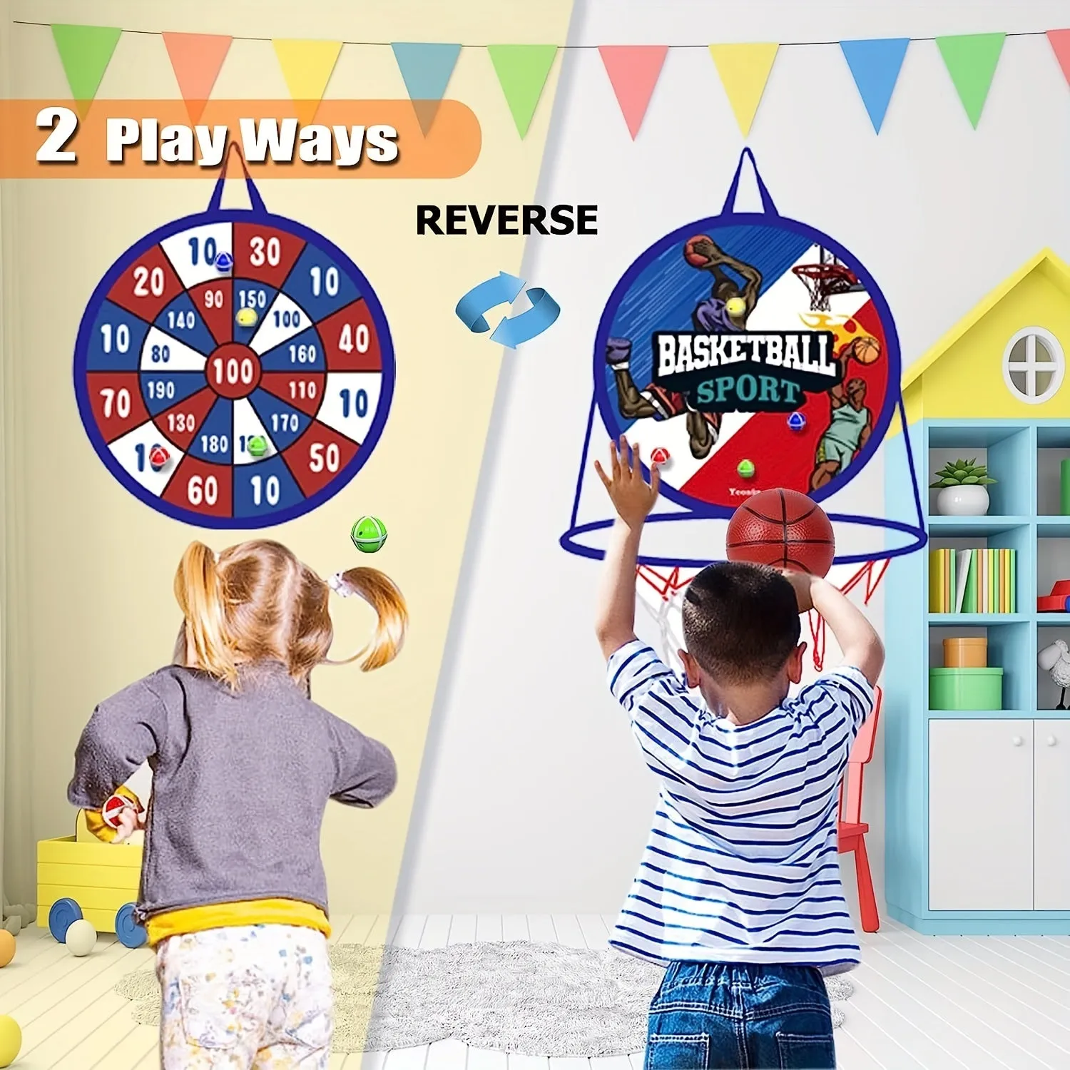 2-in-1 Dart Board & Basketball Hoop Set - Perfect Gift for 3-10 Year Old Boys & Girls!