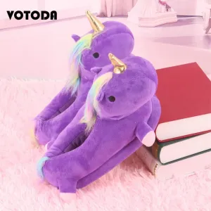 Adult Unicorn Plush Shoes - Purple