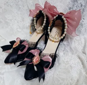 Advbridge Lolita Bridal Wedding Stiletto High Heels 6-8cm Shoes Bow Lady Girls Sweet Pointed Toe Princess Kawaii Tea Party Cute Lo Shoes