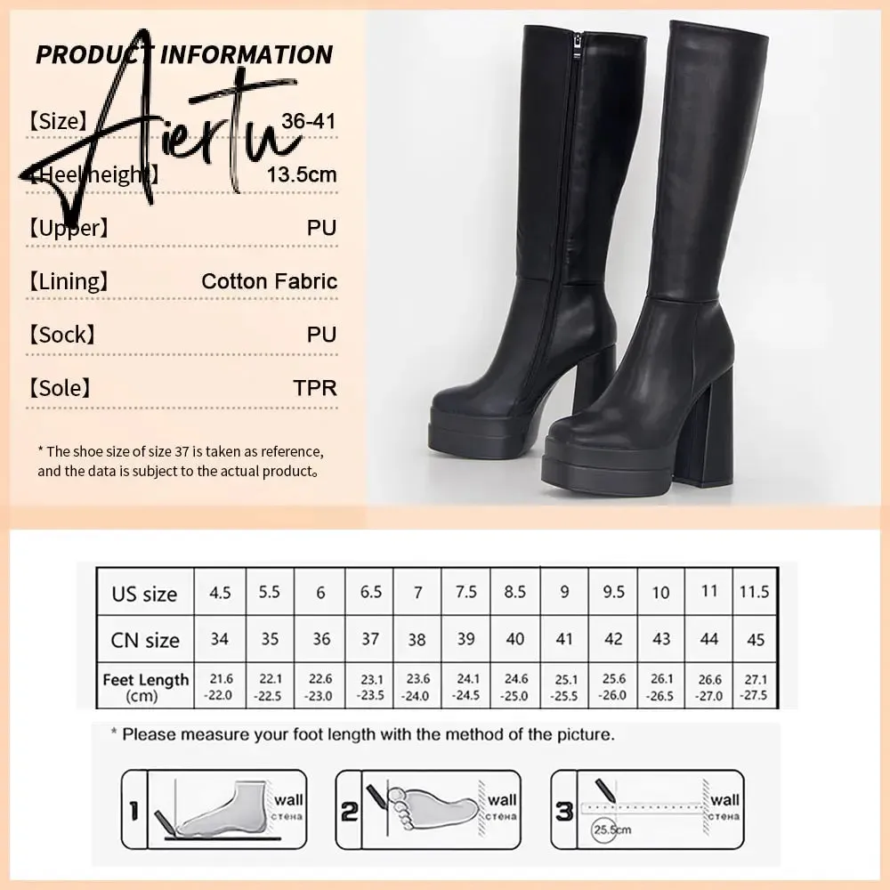 Aiertu New Ankle Boots Women Quality Platform Boots Female Fashion Short Boot Black Chunky High Heel Women Shoes Big Size 41