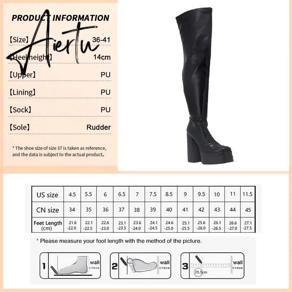 Aiertu New Ankle Boots Women Quality Platform Boots Female Fashion Short Boot Black Chunky High Heel Women Shoes Big Size 41