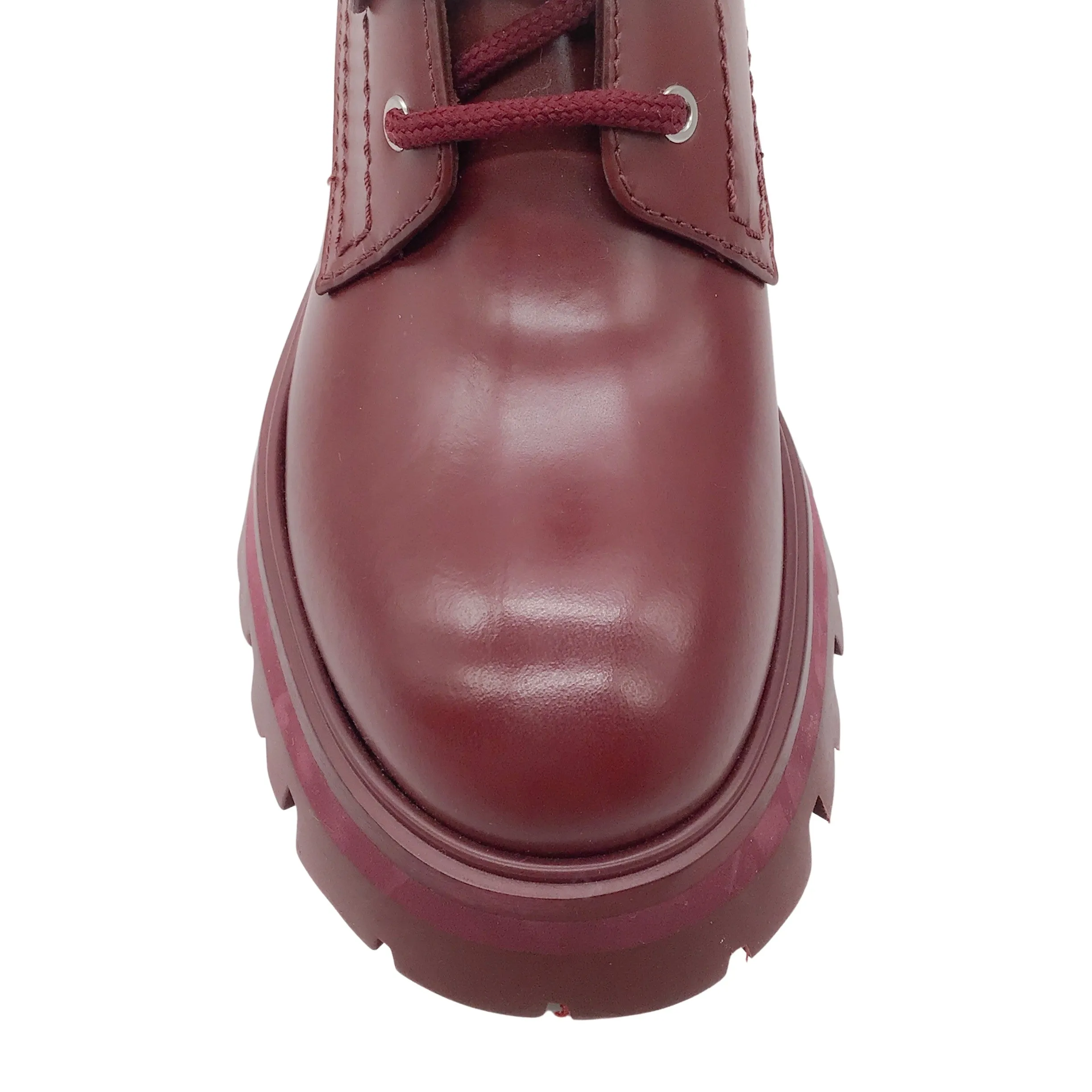 Alexander McQueen Burgundy Lace-Up Leather Boots