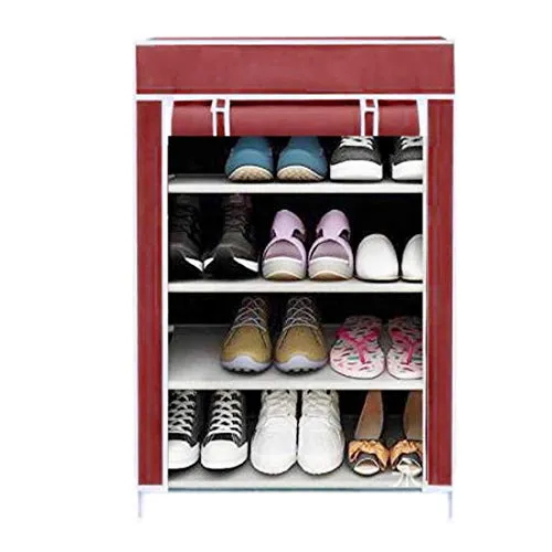 ASIAN Shoe Rack with cover for home Multipurpose Rack Organizer for Shoe/Clothes/books stand storage - (Need to Be Assemble - DIY) (Blue)(4shelf)