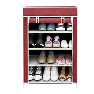 ASIAN Shoe Rack with cover for home Multipurpose Rack Organizer for Shoe/Clothes/books stand storage - (Need to Be Assemble - DIY) (Blue)(4shelf)