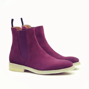 Bespoke Purple Chelsea Suede Stylish Boots