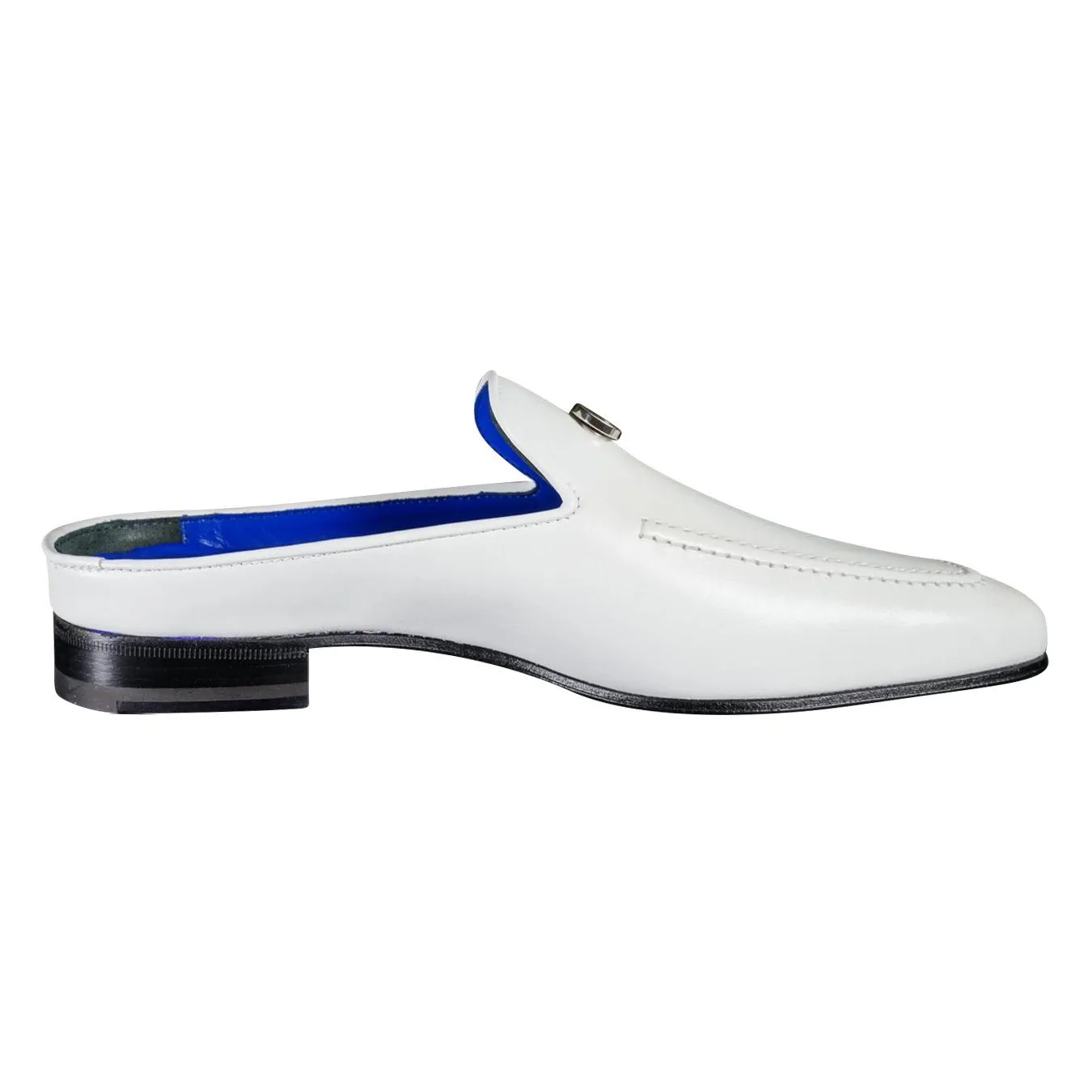 Bianco With Silver Hardware Leather Slippers