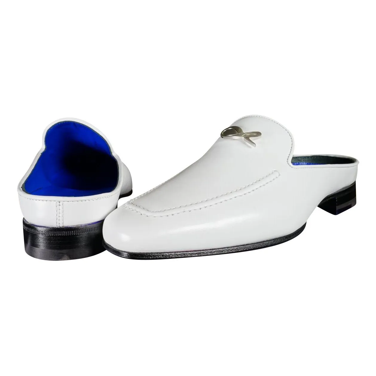 Bianco With Silver Hardware Leather Slippers