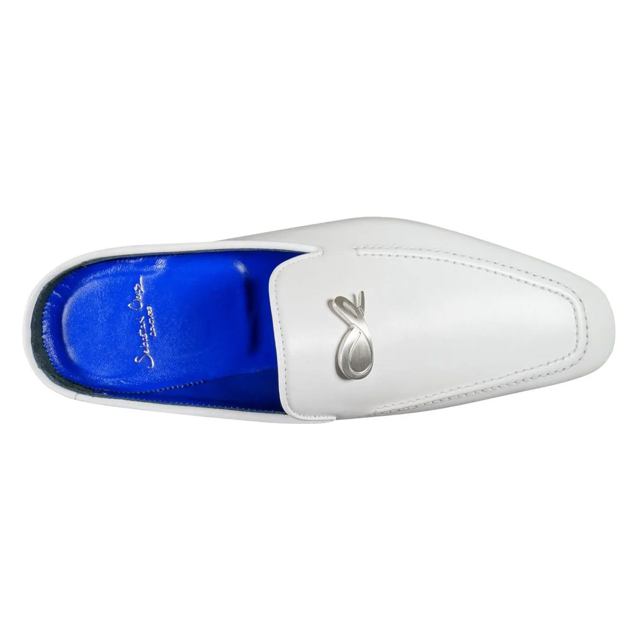 Bianco With Silver Hardware Leather Slippers