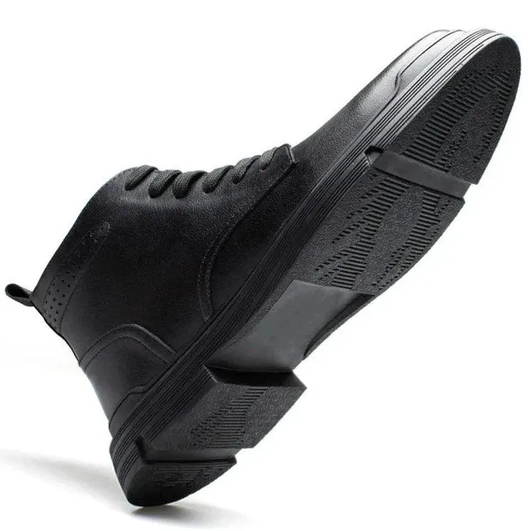 Black Leather Thick Ankle Boots - KA3094 Men's Casual Shoes