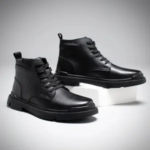 Black Leather Thick Ankle Boots - KA3094 Men's Casual Shoes