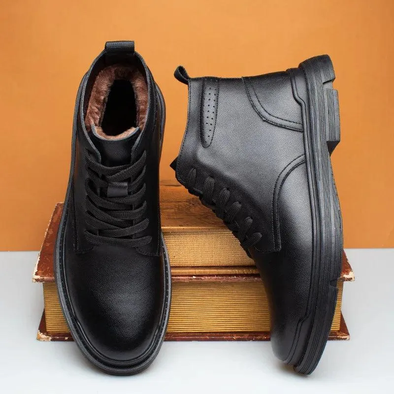 Black Leather Thick Ankle Boots - KA3094 Men's Casual Shoes