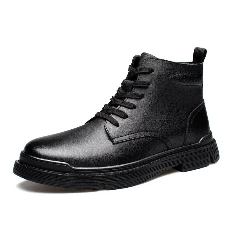 Black Leather Thick Ankle Boots - KA3094 Men's Casual Shoes