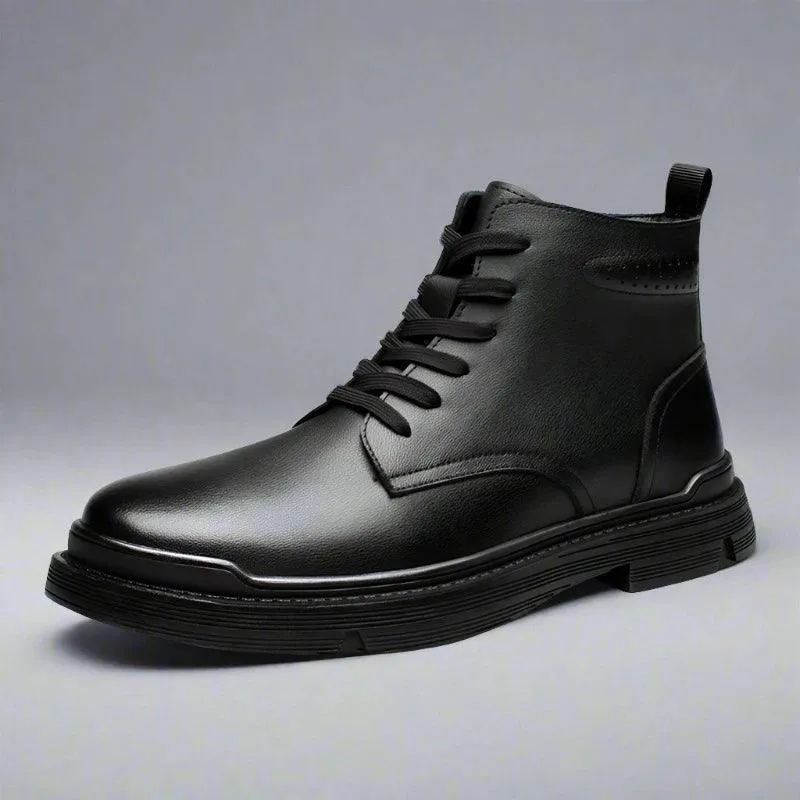 Black Leather Thick Ankle Boots - KA3094 Men's Casual Shoes