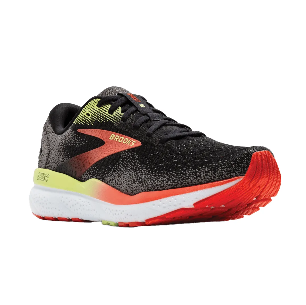 Brooks Men's Ghost 16 Running Shoes 2E (Wide Width) in Black/Mandarin Red/Green AW24