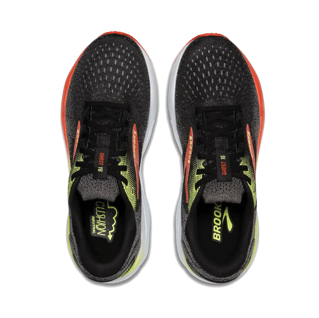 Brooks Men's Ghost 16 Running Shoes 2E (Wide Width) in Black/Mandarin Red/Green AW24