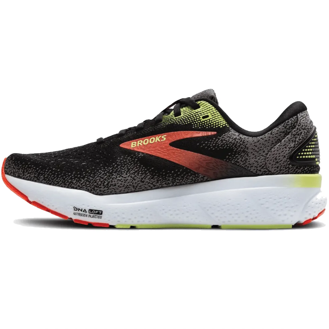 Brooks Men's Ghost 16 Running Shoes in Black/Mandarin Red/Green AW24