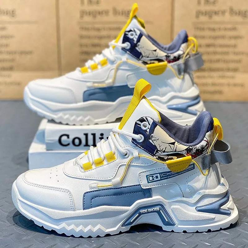 Chunky White Blue Yellow Versatile High Casual Trainers for Men