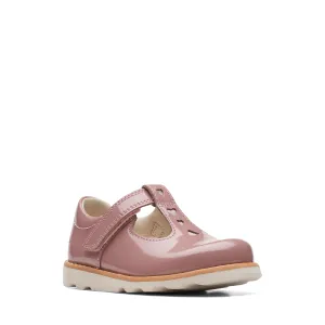 Clarks Crown Teen Girls Dusty Pink Patent T-Bar Shoe