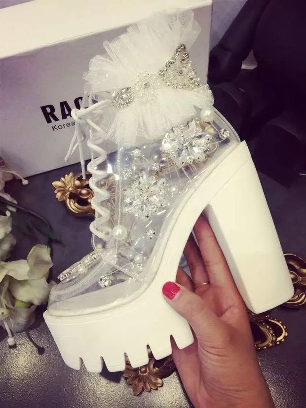 Clear Bling and Bows Platform Booties