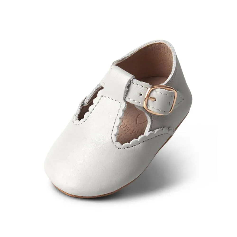 Cloud Grey Leather Baby T Bar Shoe