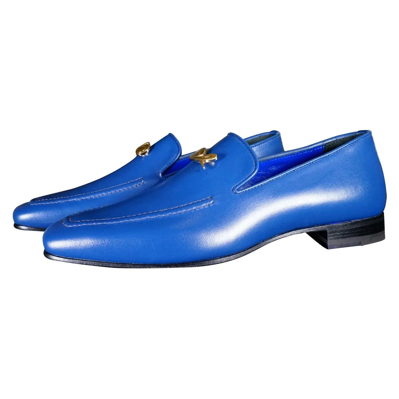 Cobalt With Yellow Gold Hardware Leather Loafer