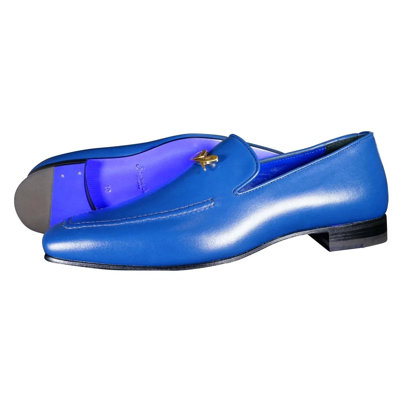 Cobalt With Yellow Gold Hardware Leather Loafer