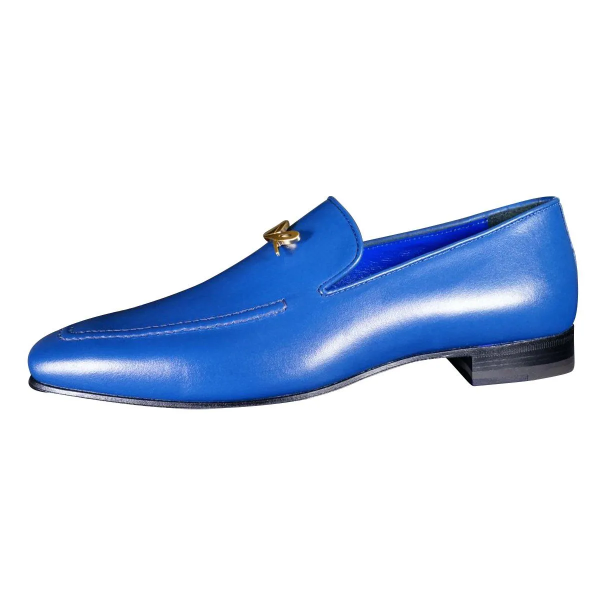 Cobalt With Yellow Gold Hardware Leather Loafer