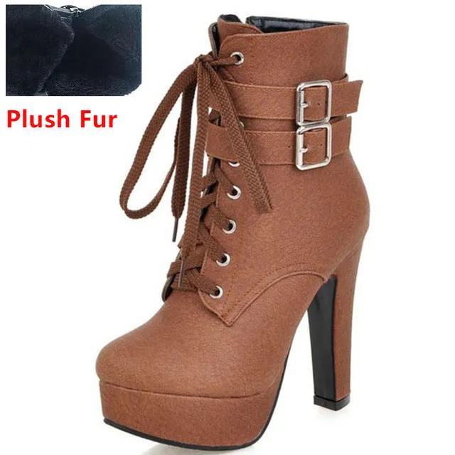 Coolcept Fashion Women Boots High Heels Ankle Boots Platform Shoes Brand Women Shoes Autumn Winter Botas Mujer Size 30-48