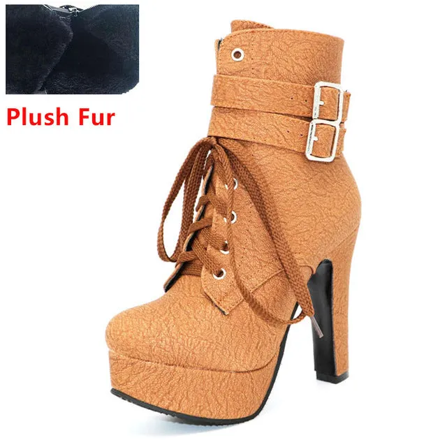 Coolcept Fashion Women Boots High Heels Ankle Boots Platform Shoes Brand Women Shoes Autumn Winter Botas Mujer Size 30-48