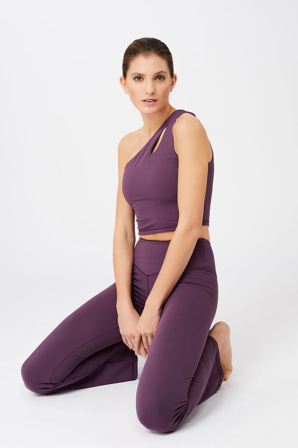 Cropped Shoulder Top   Flared Sports Pants Purple Passion