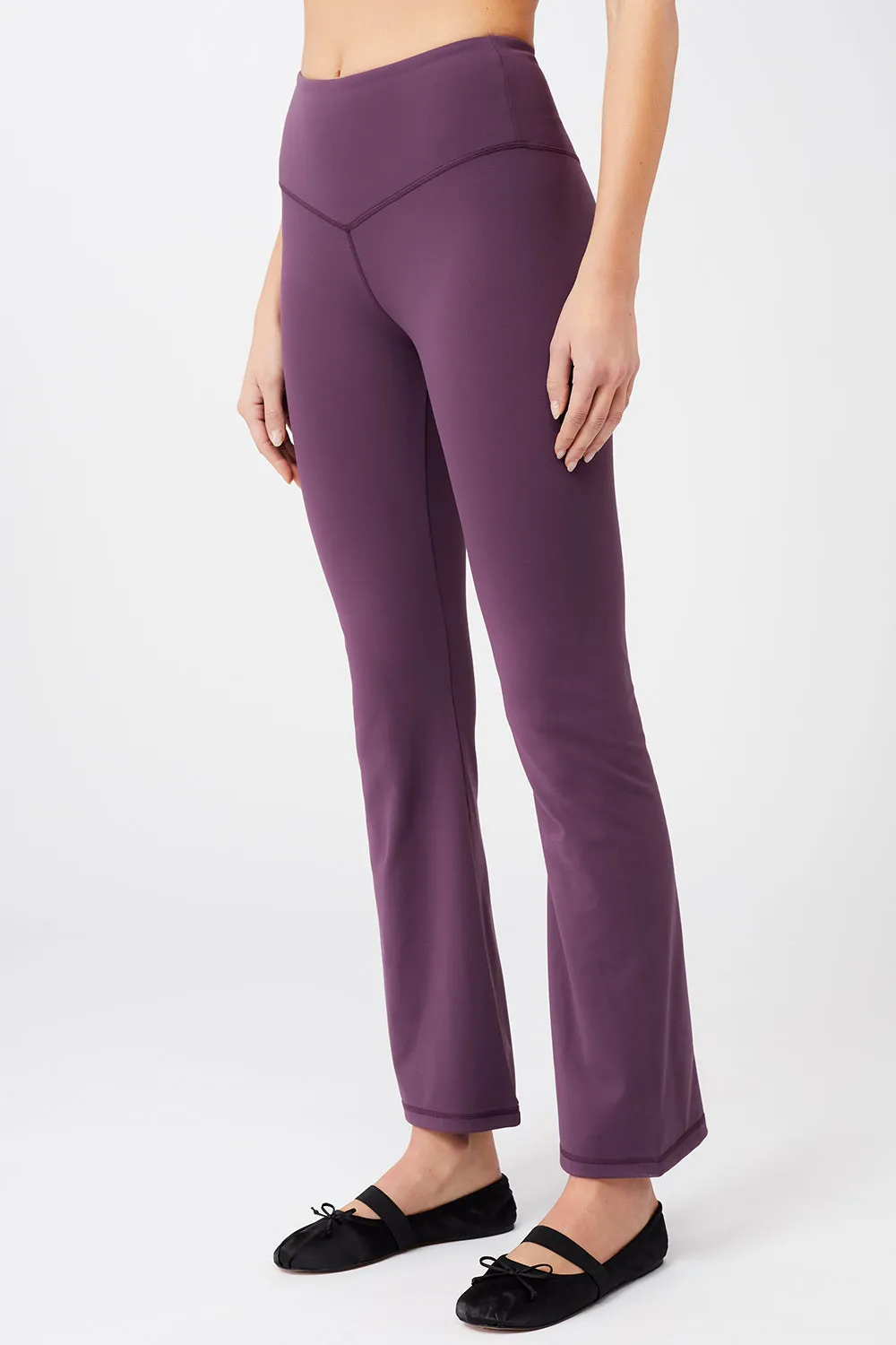 Cropped Shoulder Top   Flared Sports Pants Purple Passion