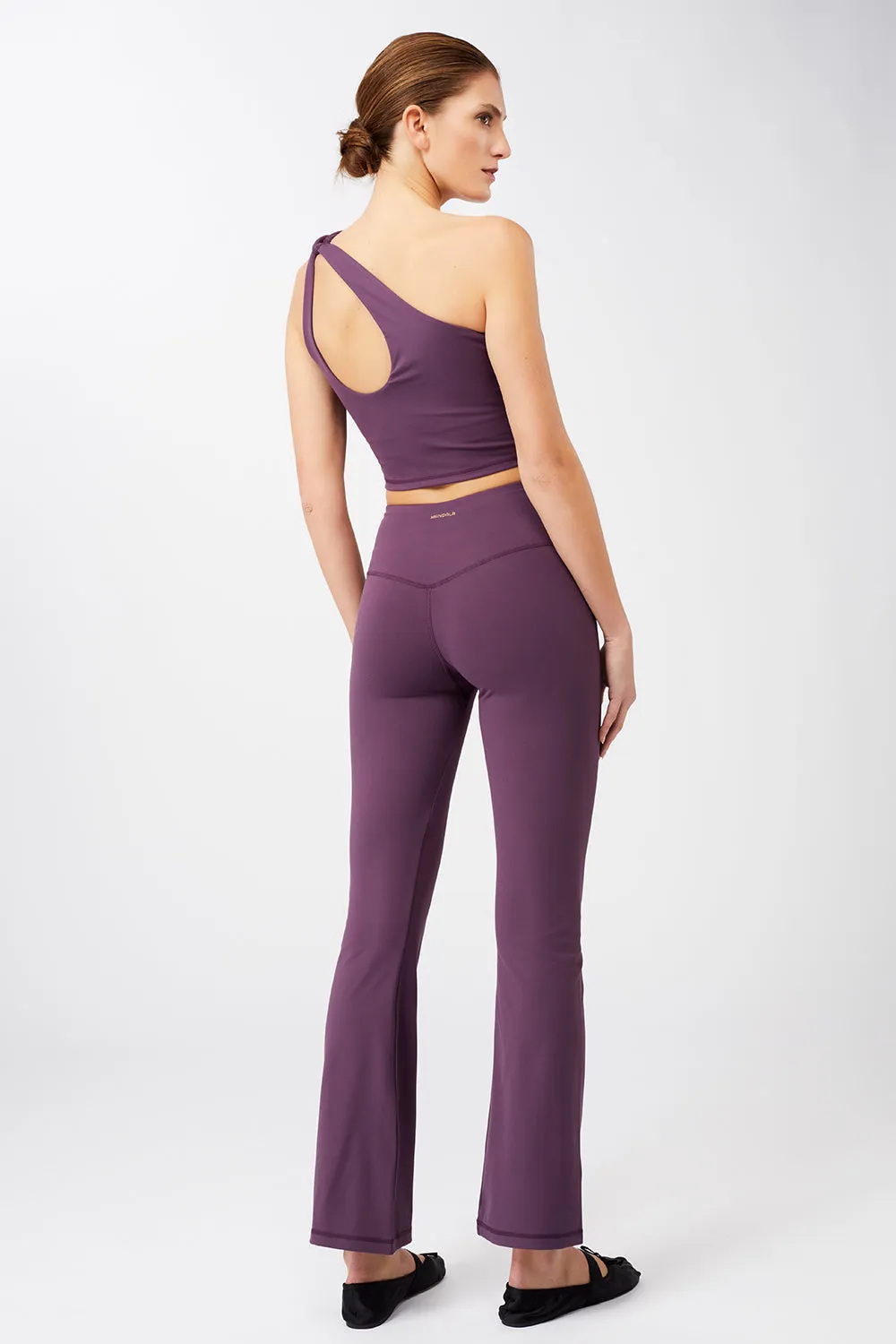 Cropped Shoulder Top   Flared Sports Pants Purple Passion