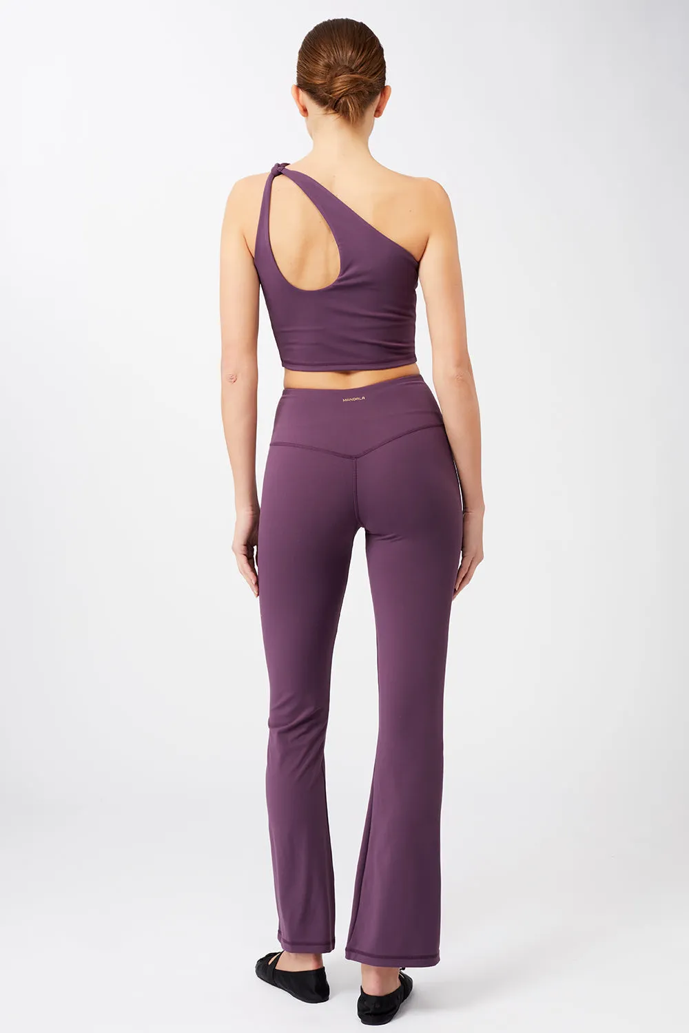 Cropped Shoulder Top   Flared Sports Pants Purple Passion