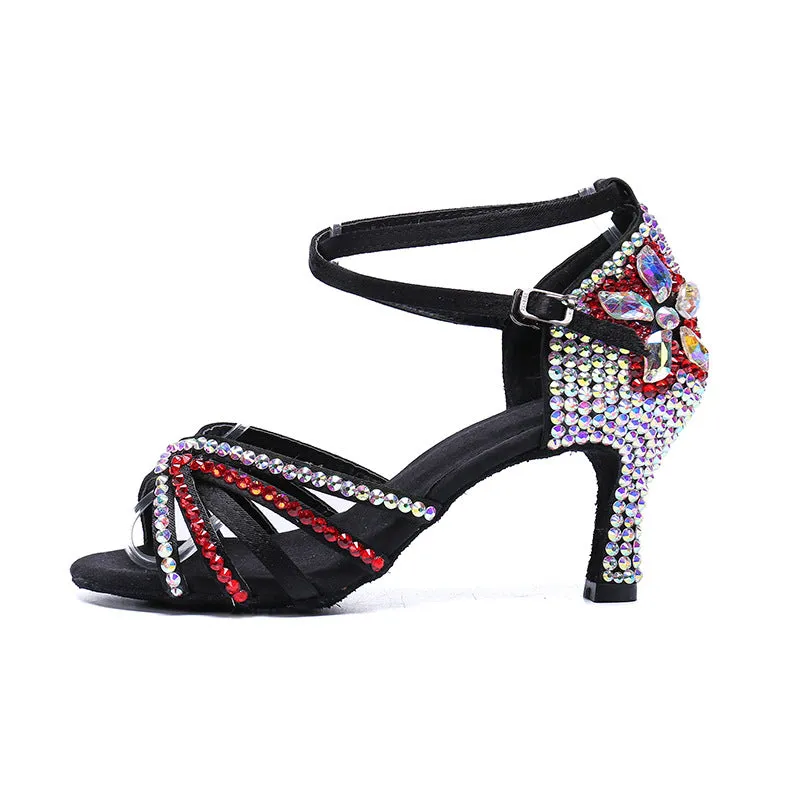 Diamond Encrusted Satin Women's High Heel Dance Shoes