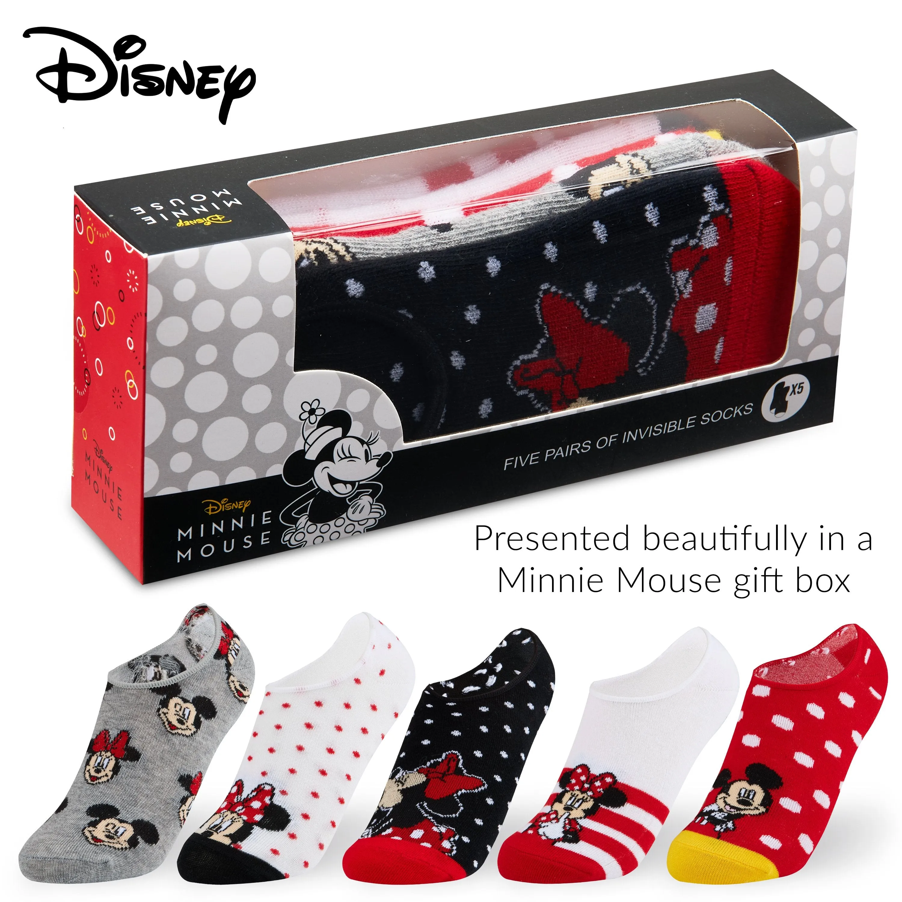 Disney Invisible Girls Socks Pack of 5, Minnie & Mickey Low Cut Socks for Kids