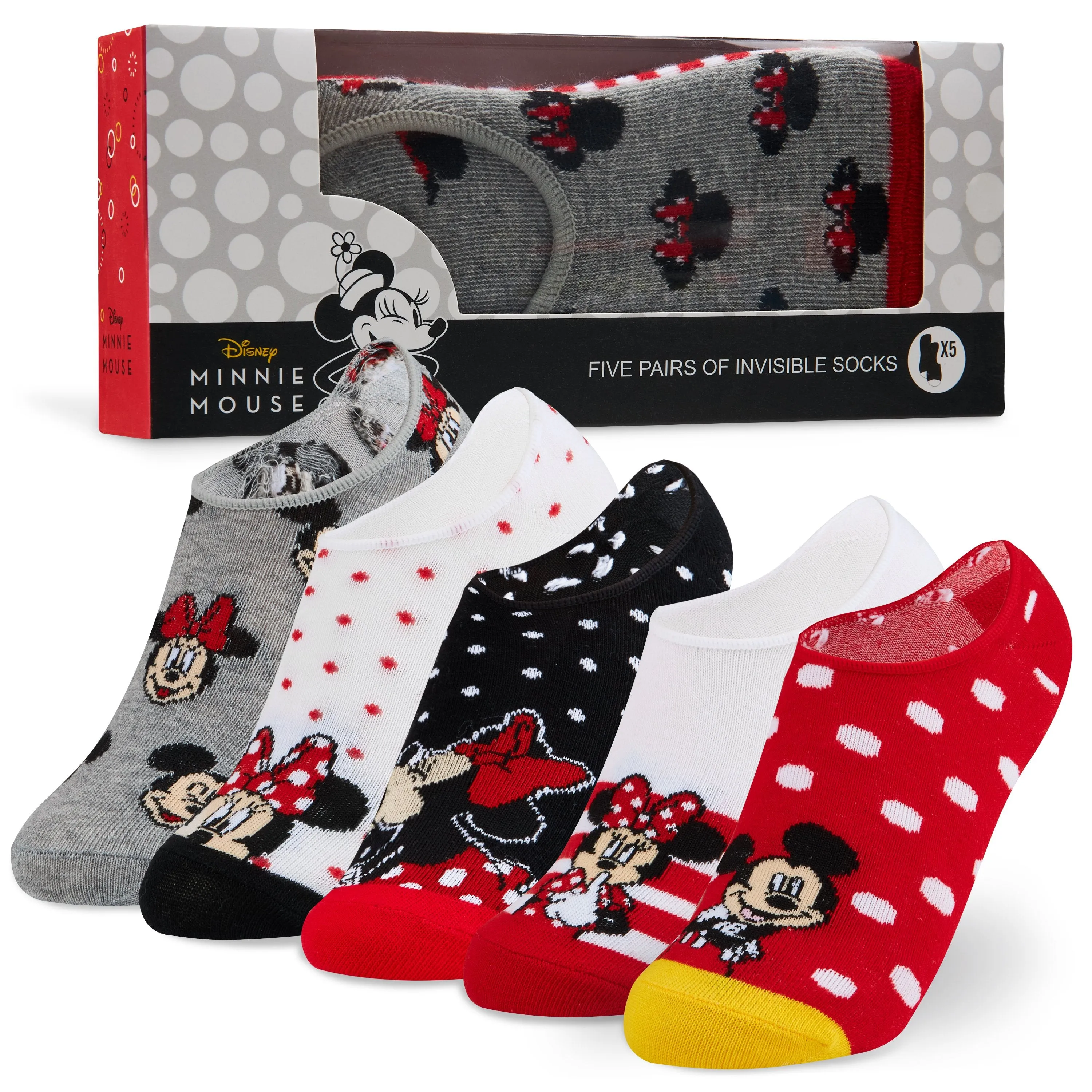 Disney Invisible Girls Socks Pack of 5, Minnie & Mickey Low Cut Socks for Kids