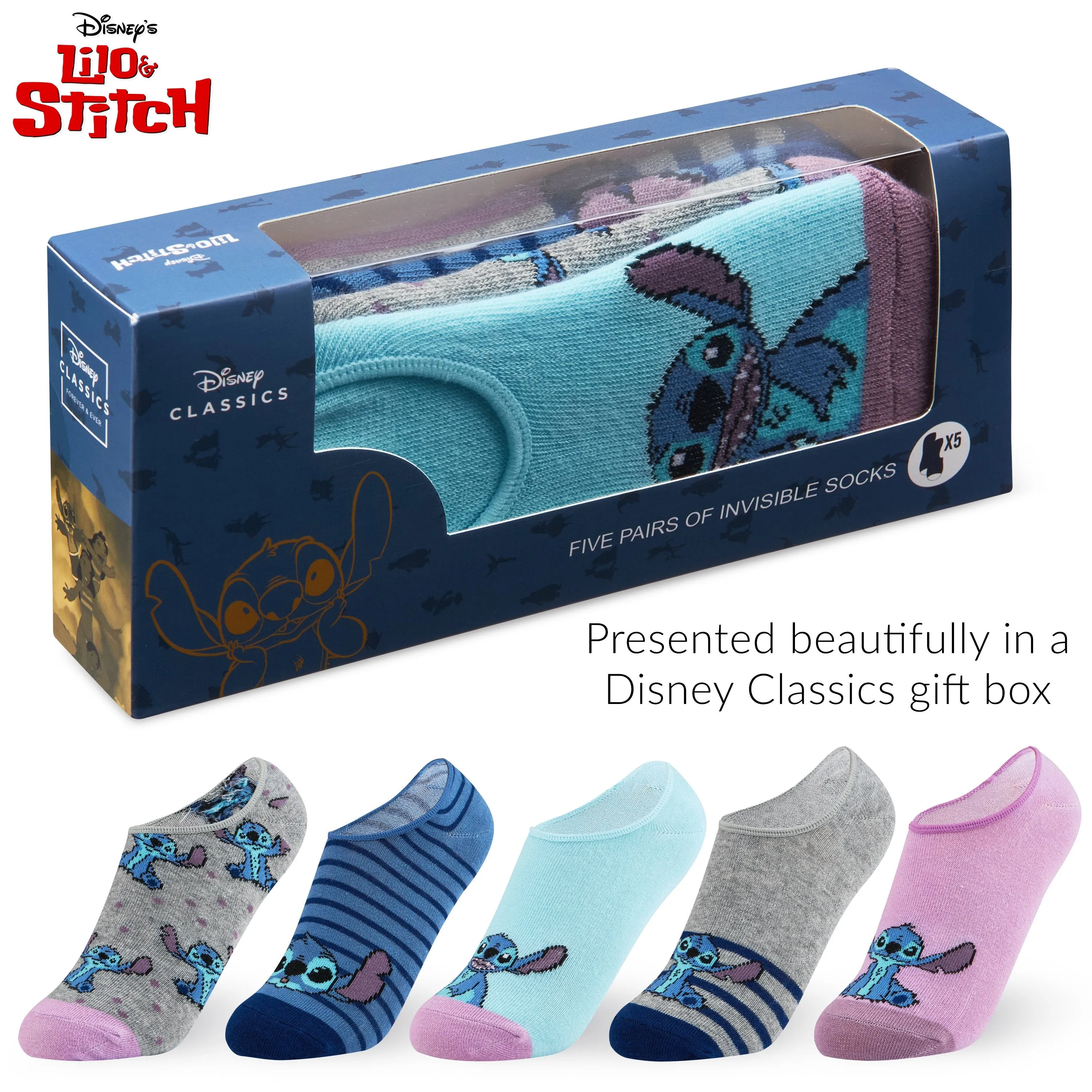 Disney Stitch Pack of 5 Socks for Girls, No Show Socks, Liner Socks Stitch Disney Gifts