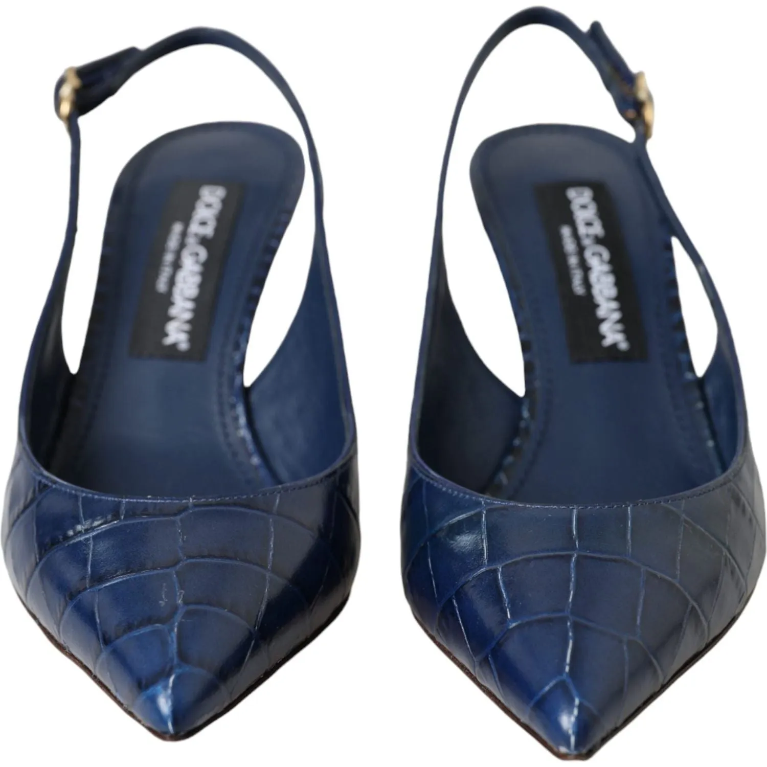 Dolce & Gabbana Dark Blue Croc Leather Slingbacks Shoes