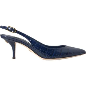 Dolce & Gabbana Dark Blue Croc Leather Slingbacks Shoes