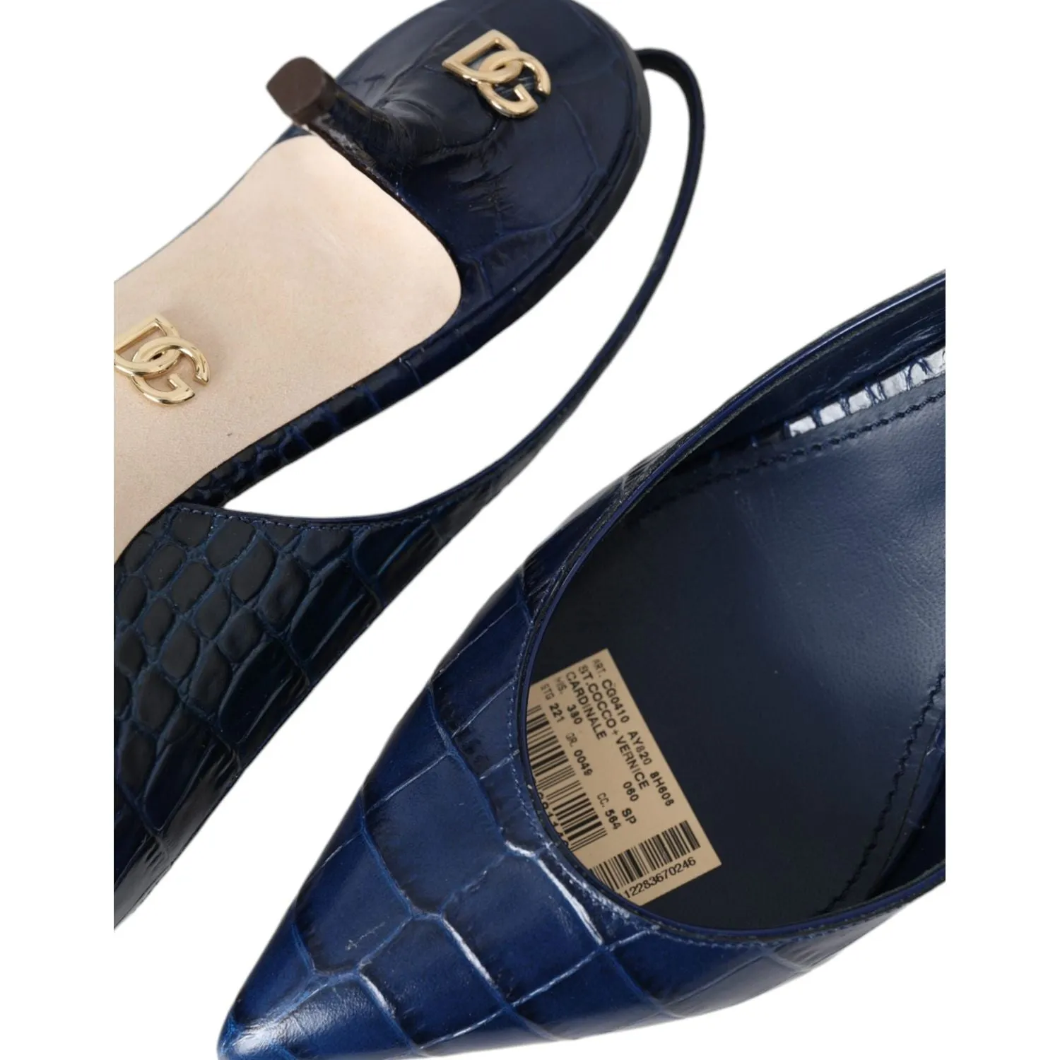 Dolce & Gabbana Dark Blue Croc Leather Slingbacks Shoes