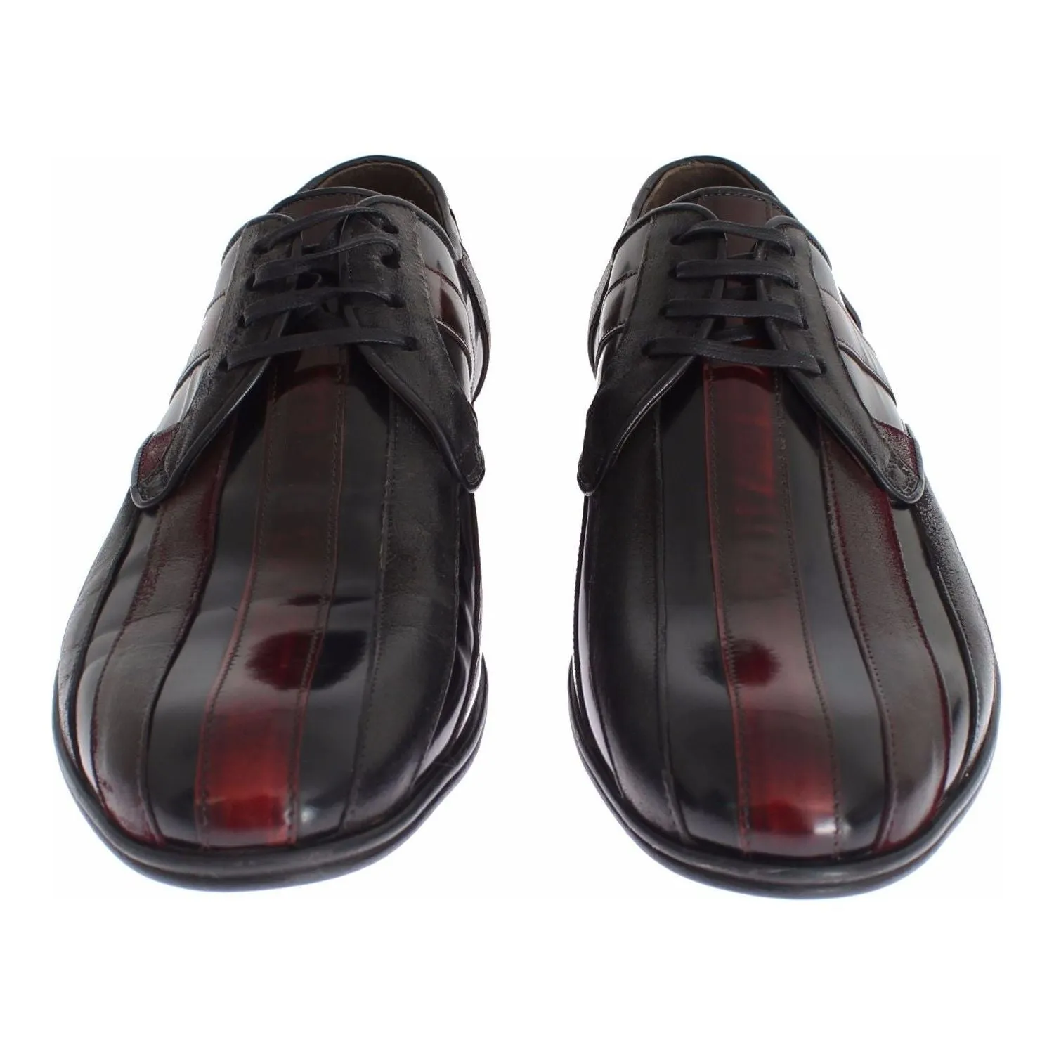 Dolce & Gabbana Elegant Black Bordeaux Striped Leather Dress Shoes