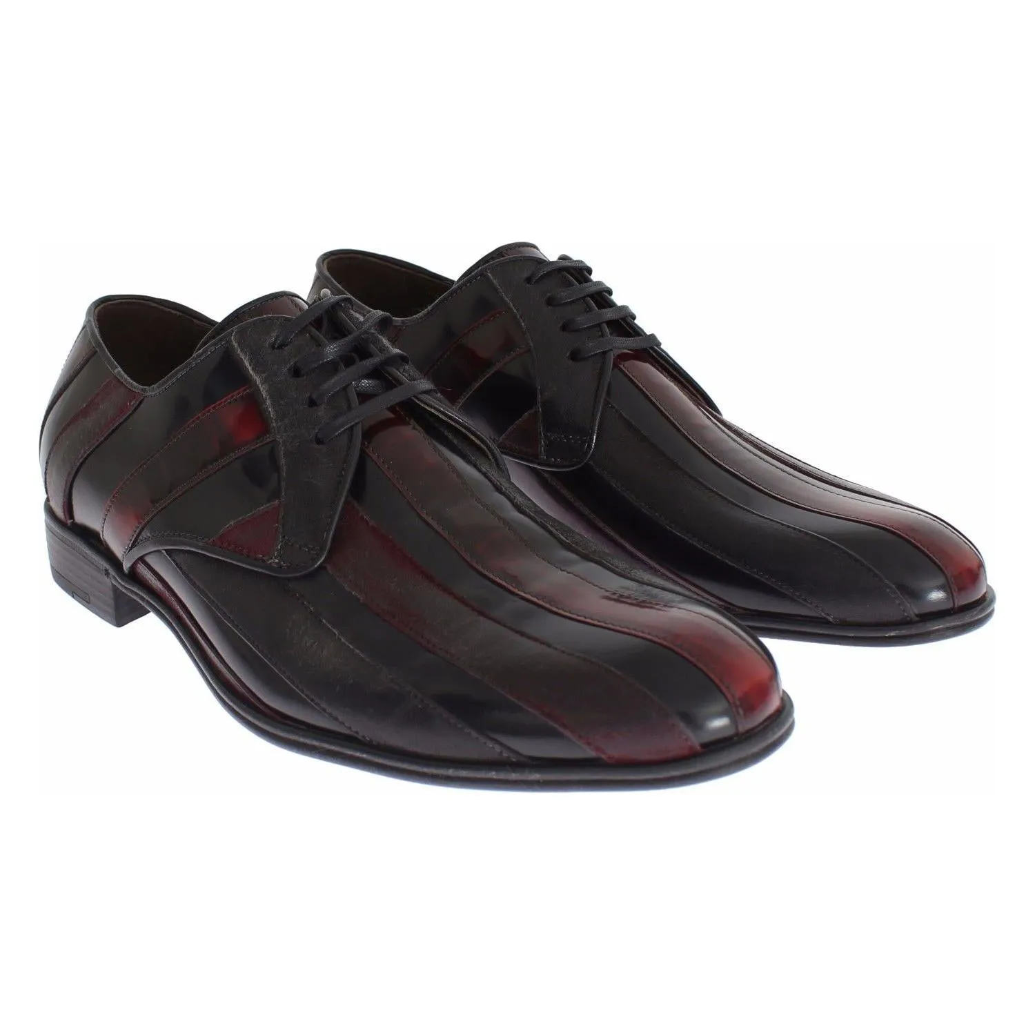 Dolce & Gabbana Elegant Black Bordeaux Striped Leather Dress Shoes