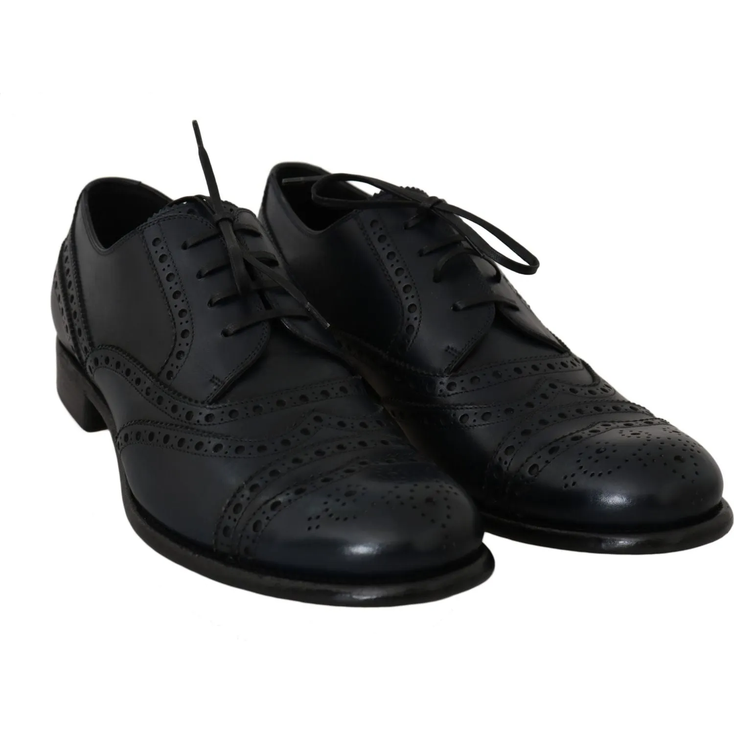 Dolce & Gabbana Elegant Blue Leather Wingtip Derby Shoes