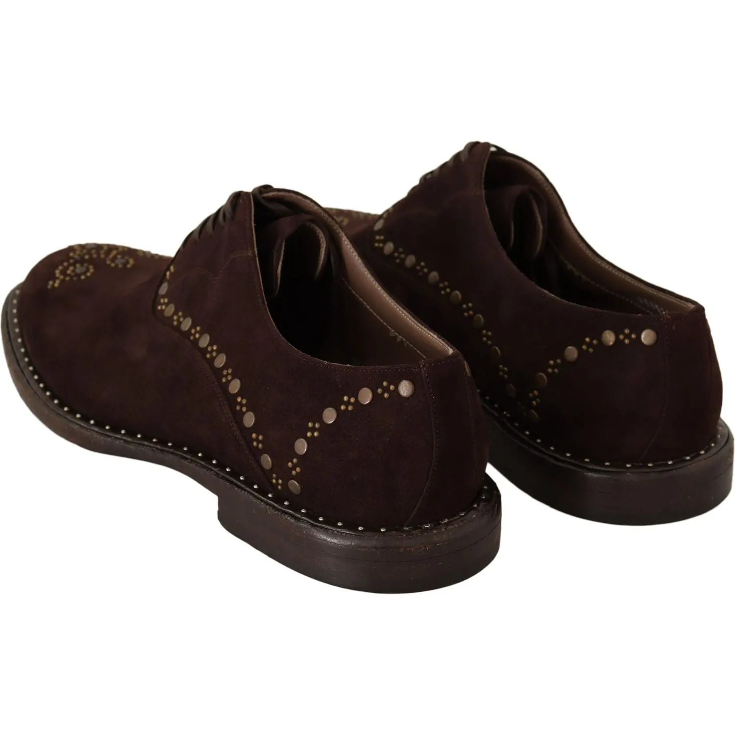 Dolce & Gabbana Elegant Brown Suede Studded Derby Shoes