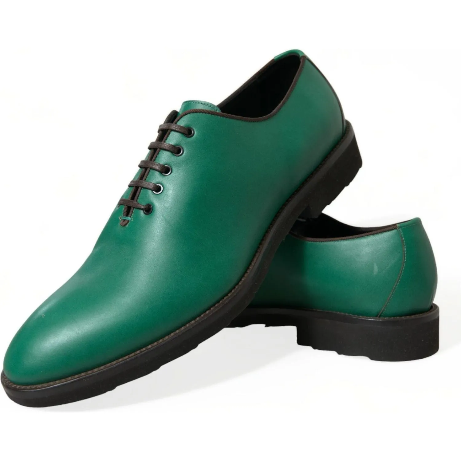 Dolce & Gabbana Elegant Green Leather Oxford Dress Shoes