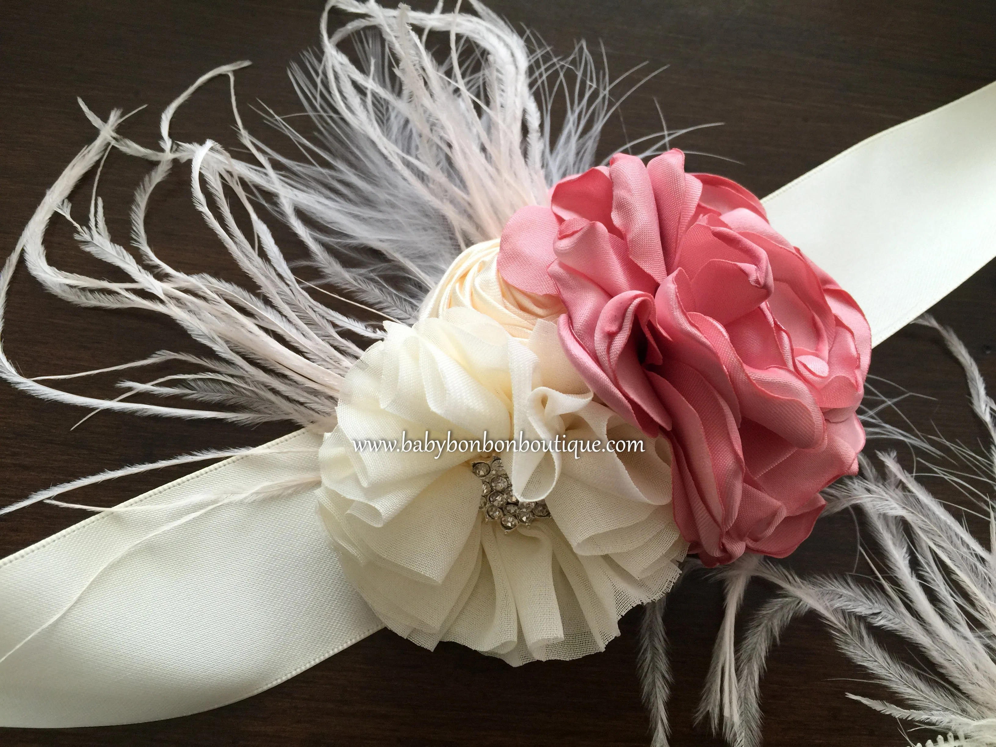 Dusty Pink and Ivory Christening Headband & Sash