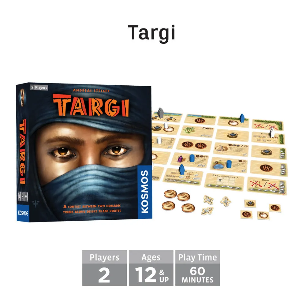 Essential 2-Player Board Game 3-Pack Bundle. Imhotep: The Duel, Targi, Lost Cities Card Game with 6th Expedition