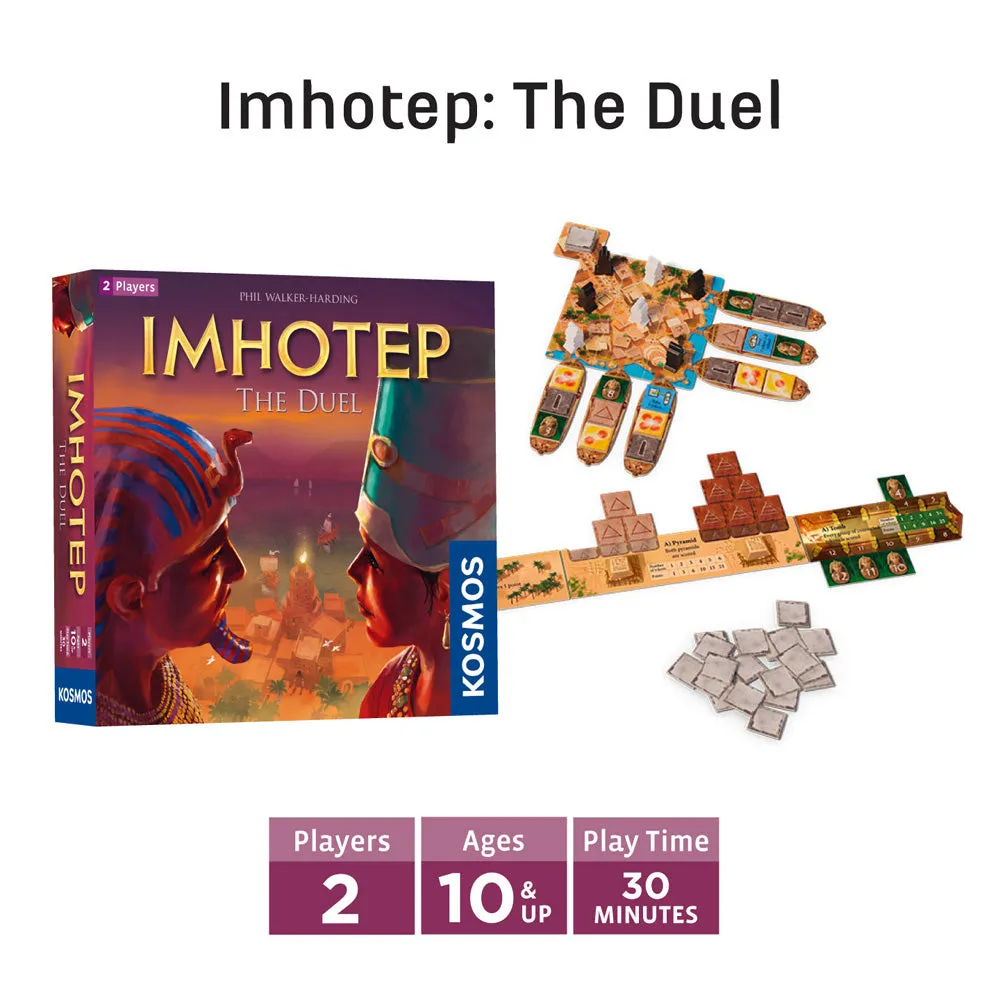 Essential 2-Player Board Game 3-Pack Bundle. Imhotep: The Duel, Targi, Lost Cities Card Game with 6th Expedition