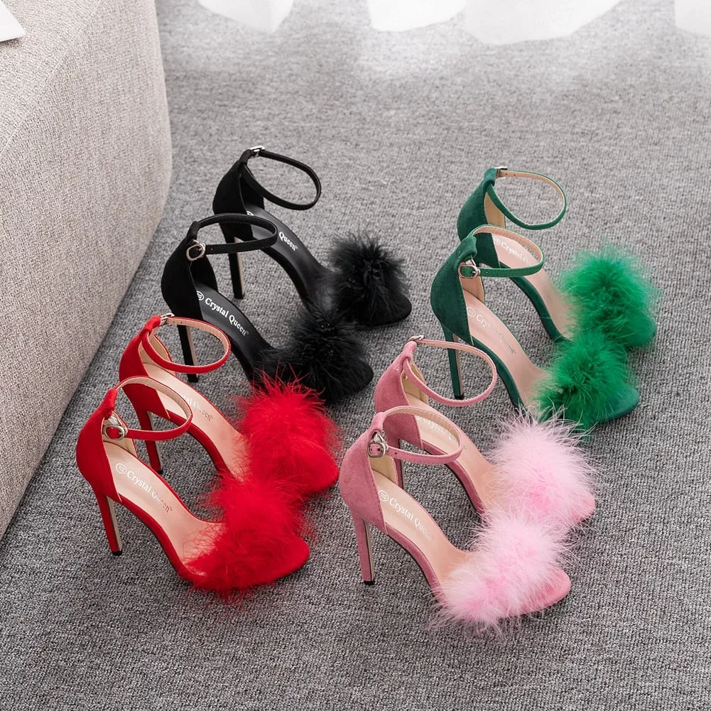 Fluffy Peep Toe Stilettos High Heel Sandals